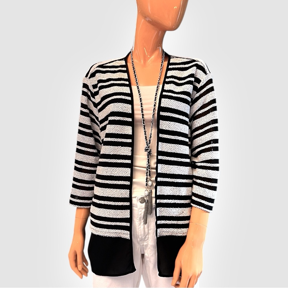 ALFRED DUNNER Petite Open Front Striped Cardigan